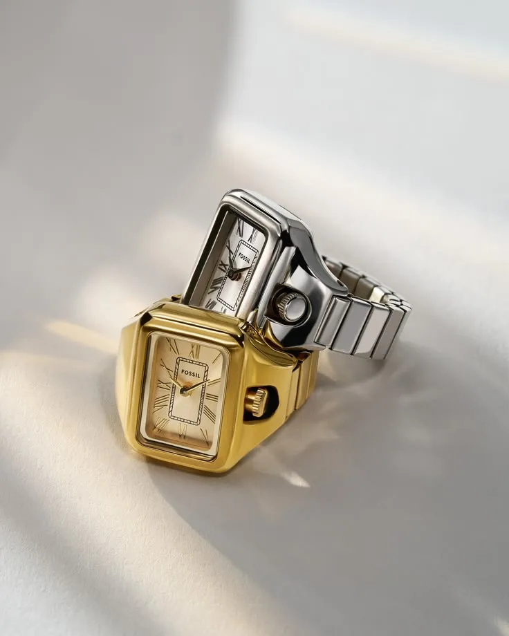 Gold and silver rectangular ring watches